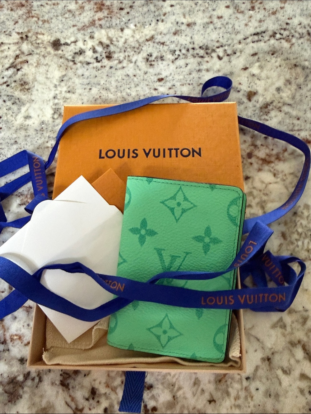 Louis Vuitton Green Monogram wallet with Signature Motif